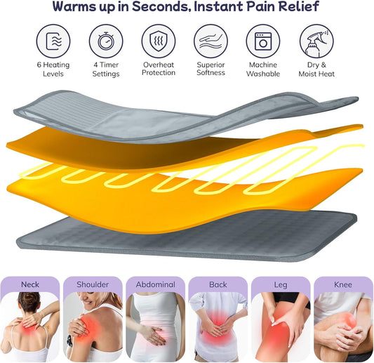 Heating Pad for Period Cramps, Upgraded Wrap Heating Pad for Back Pain Relief, Large 12''x 24''Heat Pad +26" Belt Adjustable 4 Timer 6 Heat Level Auto Shut Off, Christmas Birthday Gifts for Women Mom
