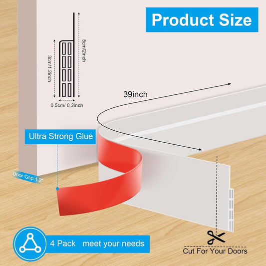 Sightor Door Draft Stopper, 4 Pack Under the Door Draft Blocker | Under Door Sweep for Exterior & Interior Doors, Adjustable Weather Stripping Door Bottom Seal Blocker Noise