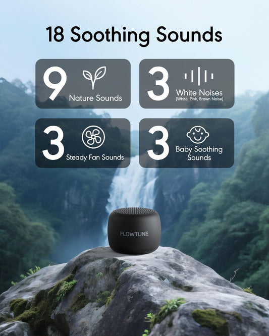 FLOWTUNE Sound Machine White Noise Machine for Baby Adults, 18 Non-looping Sounds, Timer, Memory Function, Portable Sleep Sound Therapy Gift (White)