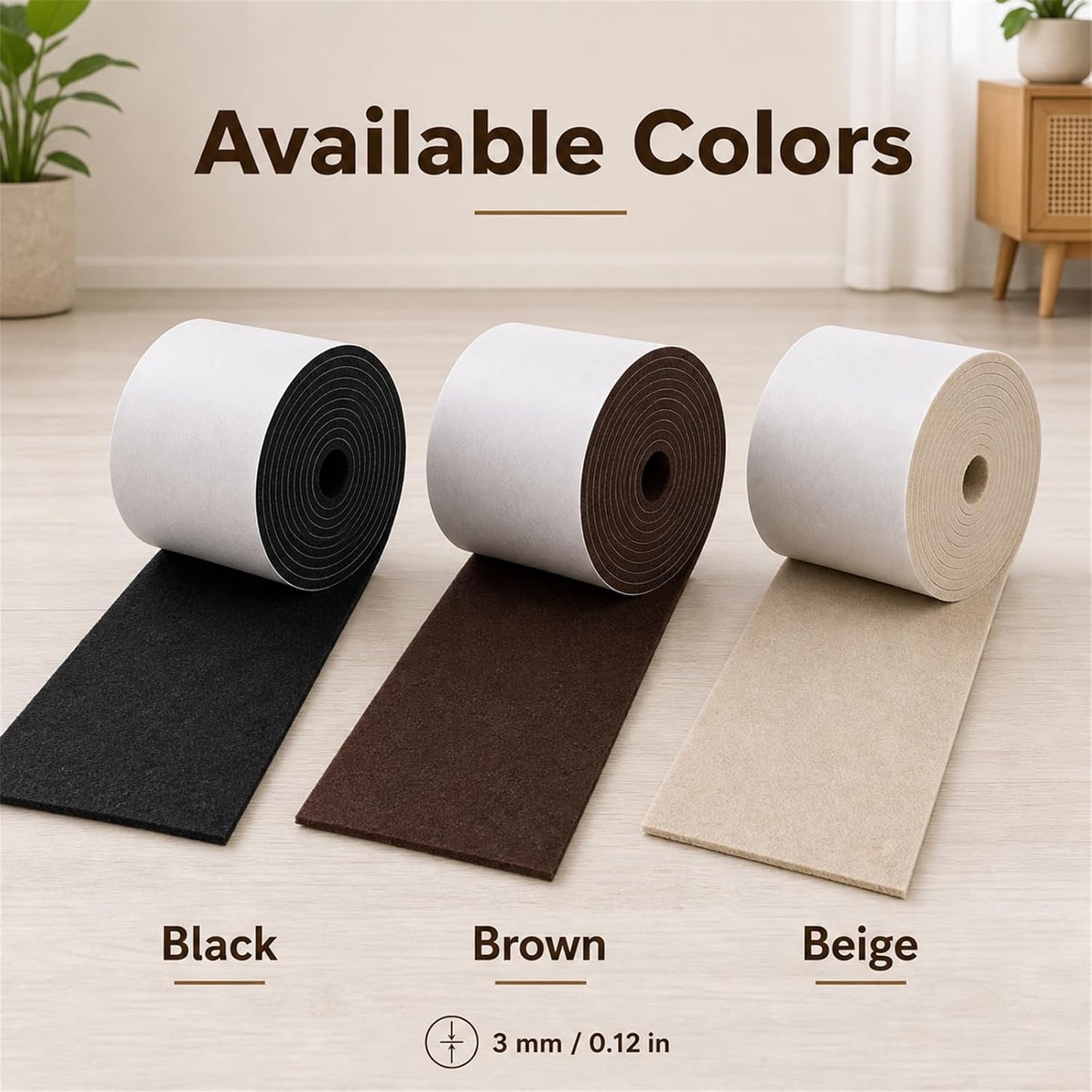 Felt Furniture Pads, Self Adhesive Felt Sheets Roll, Cuttable Felt Pads for Furniture Legs, Heavy Duty Furniture Pads for Hardwood Floors, Chair Wall Protector, Black, 40 x 5 x 0.12 Inch