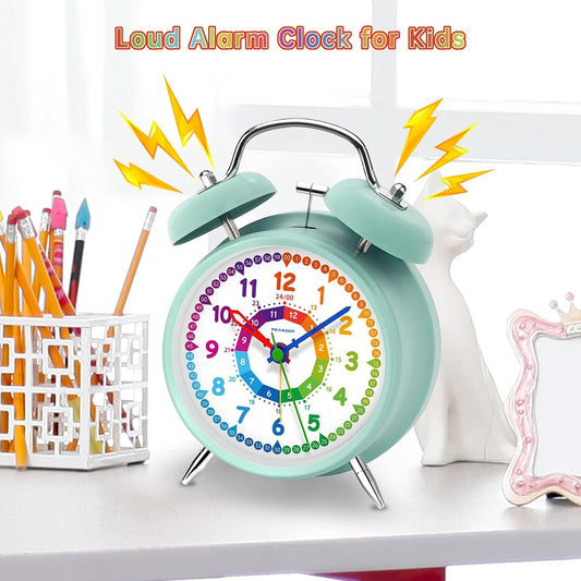 Peakeep Loud Alarm Clock for Heavy Sleepers Adults, Metal 4.5 Inches | Twin Bell Battery Operated Analog Alarm Clocks for Bedrooms Kids' Room Decoration (Jewel Blue)