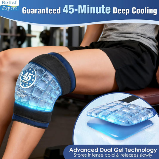 45-Minute Knee Ice Pack Wrap with Advanced Ice Grid Gel, Long-Lasting Ice Pack for Knees, Calves, Elbows, Flexible & Reusable Gel Ice Pack with Cold Compress for Workout Recovery- Fits Most Sizes