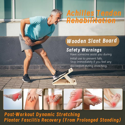Wooden Slant Board, 5-Angle Adjustable Calf Stretcher, 16.5x12 in, 350 lb | Foldable squat wedge, portable incline board for home gym, physical therapy rehab and Pilates, for ankle knee heel feet leg