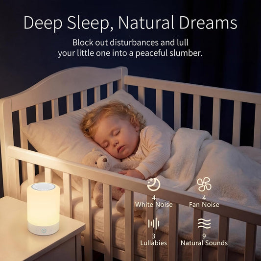 Night Lights, White Noise Machine – 20 Non-Looping Sleep Sounds, Rechargeable Battery, Touch Control, 6 Timers & Memory Function | Portable Sound Machine for Baby, Adults, Nursery, Travel