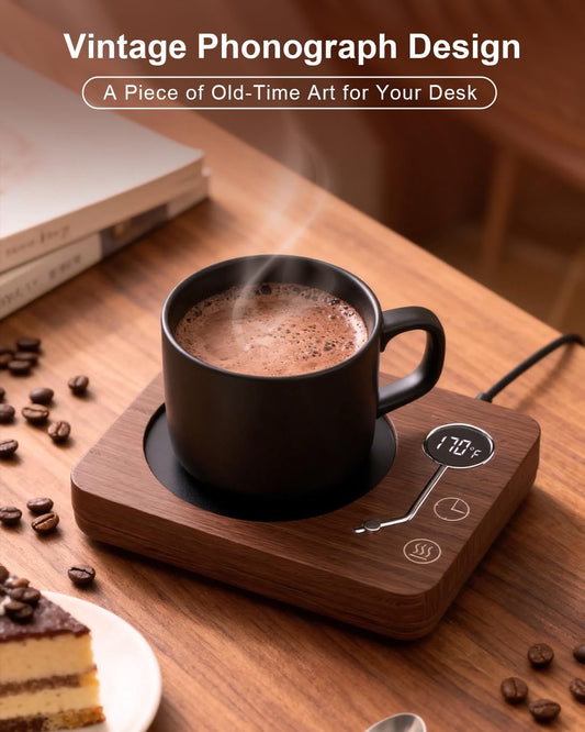 CEROBEAR Retro Coffee Mug Warmer for Desk, Candle Warmer Plate, Black | Cup Warmer with Micro‑gravity Sensor, 3 Temp Settings, 2-12H Timer, Auto Shut-Off & Memory Function, Coffee Gifts