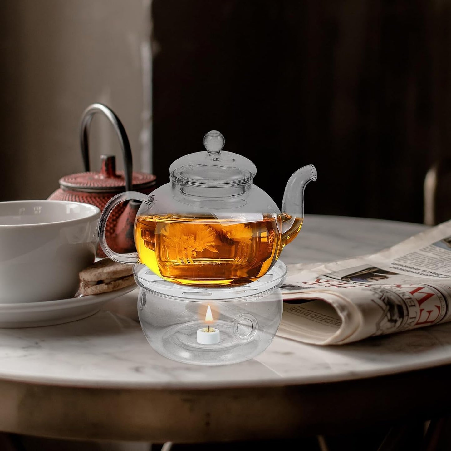 BESPORTBLE Household Glass Teapot Warmer with Heat-Resistant Base Safe Glass Tea Stove Heater for Warming Tea and Food Compact Design for Home Decoration and Practical Use