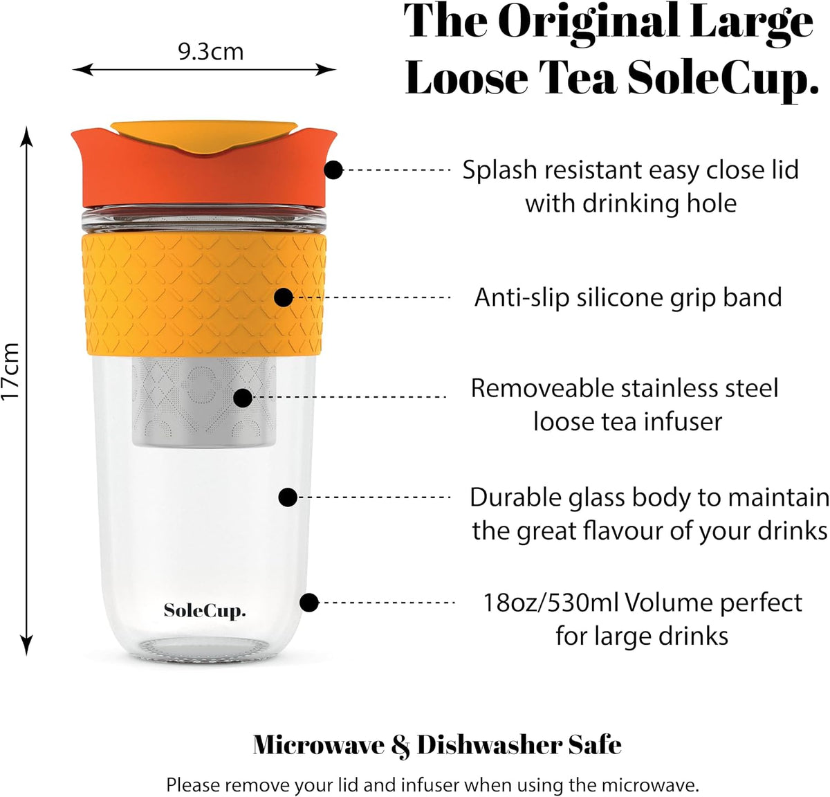 Large Travel Mug Loose Tea Infuser - Detachable Tea Strainer with Spill Proof Lid - 18oz/530ml BPA-Free Reusable Glass Travel Coffee Cup with Silicone Band (Ice Cream, 18oz)