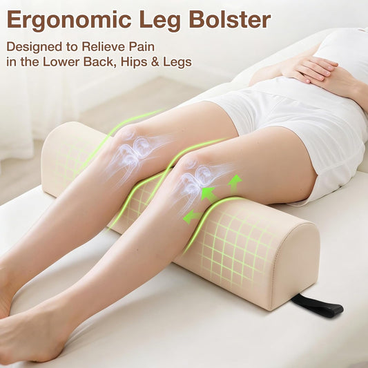 Knee Wedge Pillow for Legs, Under Knee Elevated Pillow for Sleeping on Back | 20 x 12 x 7 inch Triangle Pillow for Legs with Strap Handle, Under Ankles Pain Relief Leg Pillow Bolster for Massage Table
