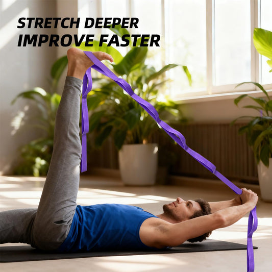 EZYA Stretching Strap with Loops, Non-Elastic Yoga Strap for Physical Therapy & Home Rehab, Mobility Exercise Strap for Pilates, Dance & Gymnastics