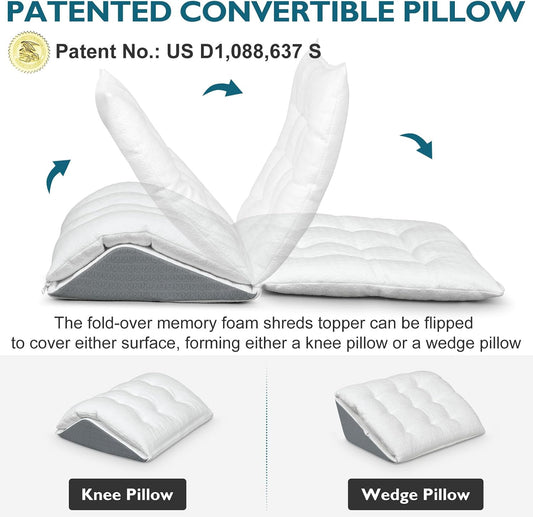 Shinnwa Knee Wedge Pillow, Patented Convertible Knee Pillow for Back Sleeping, Dual-Layer Memory Foam Triangle Pillow for Legs Post Surgery, Knee Support, Leg Elevation, Back Pain Relief