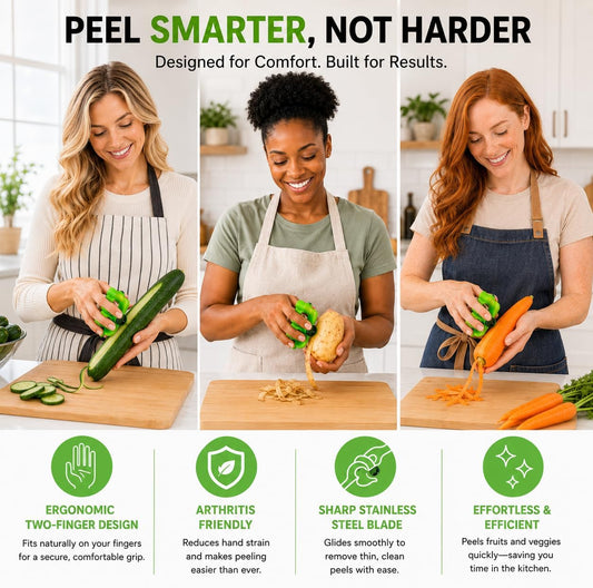 2-Finger Vegetable Peeler – Ergonomic Fruit & Vegetable Peeler with Secure Finger Grip, Sharp Stainless Steel Blade, Easy-Control Kitchen Peeling Tool for Carrots, Potatoes, Cucumbers & More