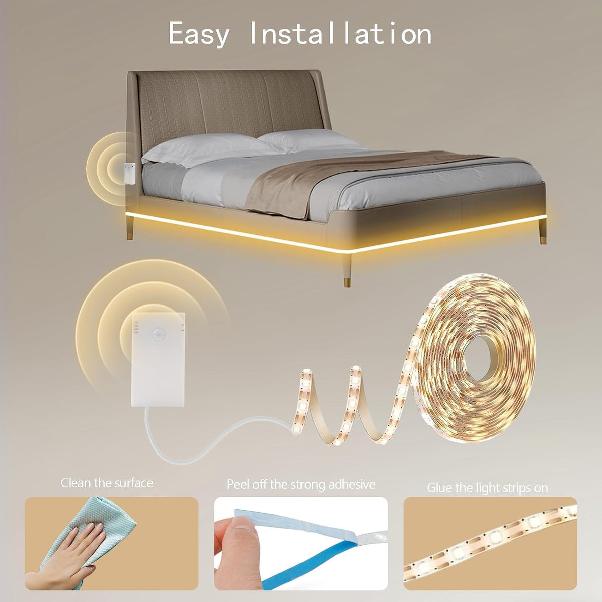 9.8Ft 90 LED Motion Sensor Closet Strip Lights Battery Operated for Stairs