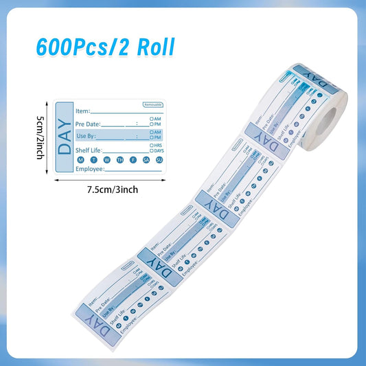 2 Rolls Freezer Labels, 600 Removable Food Date Stickers, 2 x 3 Inch | Blue & Red Rolls, Easy To Write, Strong Adhesive, Removes Cleanly, For Containers, Bags, Boxes, Home Or Restaurant Use