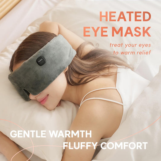 HubiCare Plush Heated Sleep Eye Mask with 2500mAh Battery, Ultra-Soft Warm Compress for Dry Eyes & Relaxation, 3 Heat Levels, Auto-Off Timer, Portable Adjustable Eye Warmer