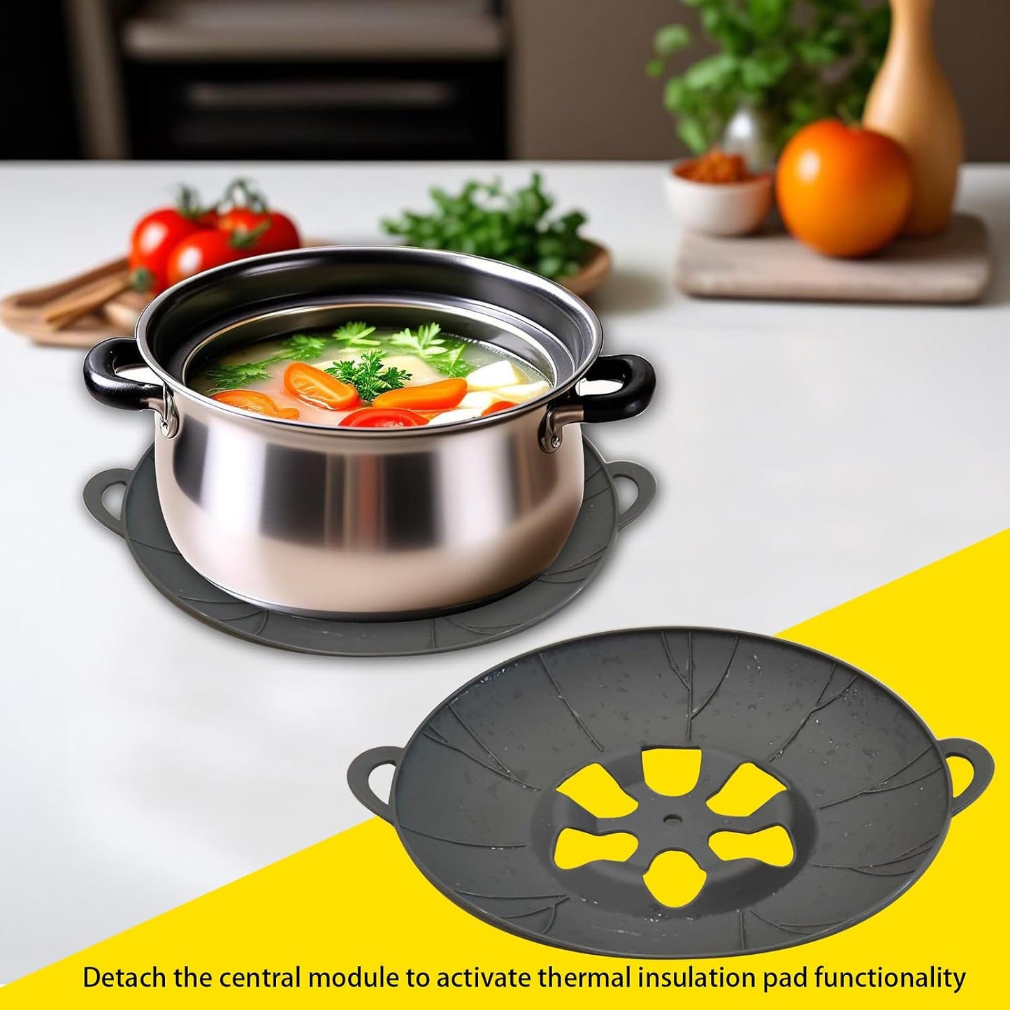 Spill Stopper Lid Cover, Boil Over Spill Stopper, Silicone Pot Lid, 10.24" Spill Stopper, Microwave Splatter Cover with Vents, Multi-Function Kitchen Tool (Yellow)