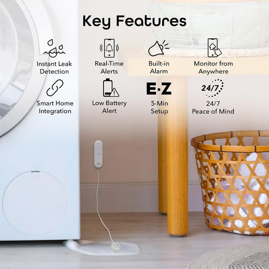 Geeni Smart Water Alarm Leak Detector, Siren Alert, 80dB, Battery Wi-Fi | App alerts for kitchen, bathroom, basement flood, Wi-Fi moisture sensor, Alexa & Google Home