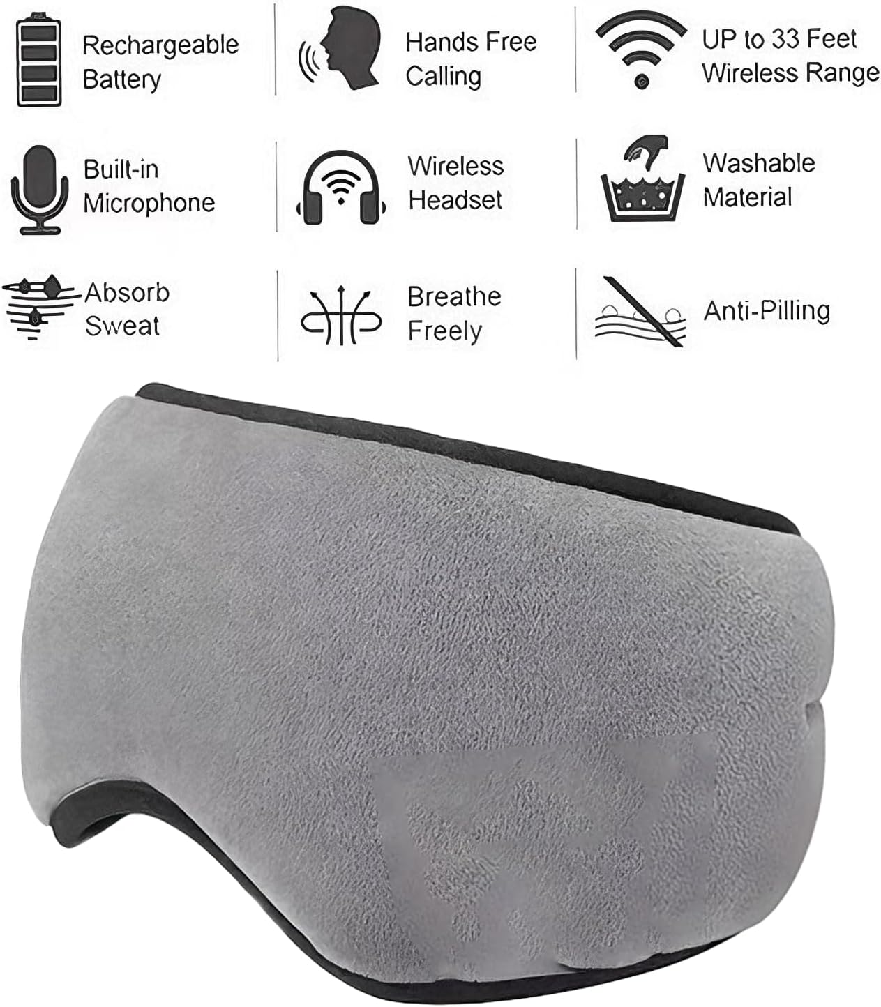 Wireless Bluetooth Sports Headband Headphones Ultra-Thin HD Stereo Perfect for Sleeping Workout Jogging Yoga Insomnia Grey Air Travel Meditation
