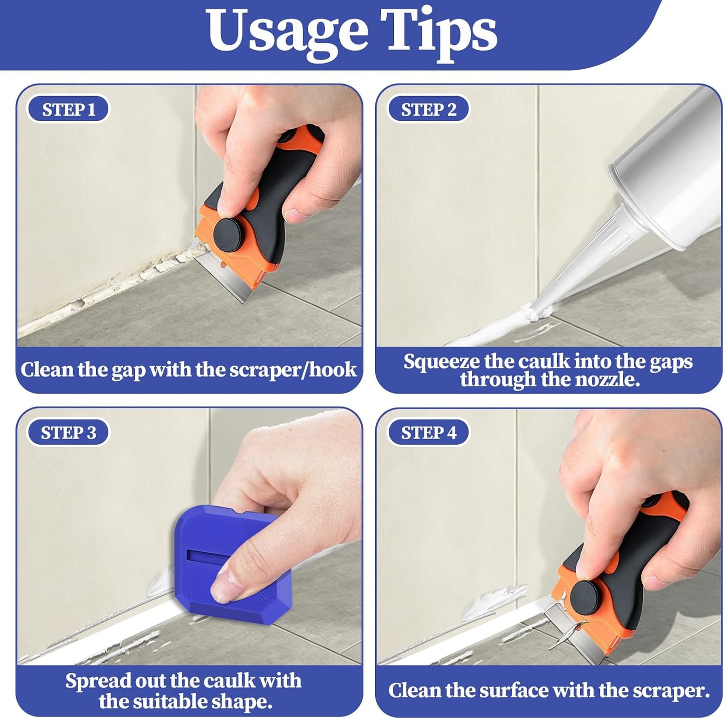 22pcs Caulking Tool Kit-Caulk Finishing Tool, Caulk Remover Tool and Caulk Nozzle Tip for Gap Bathroom Kitchen Toilet Caulking Gap Filling, Suitable for Professionals and DIYer