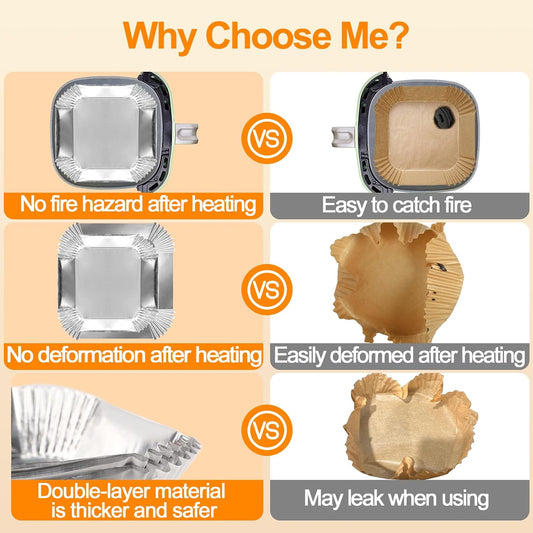 Air Fryer Liners, 100Pcs Aluminum Foil Air Fryer Disposable Paper Liner