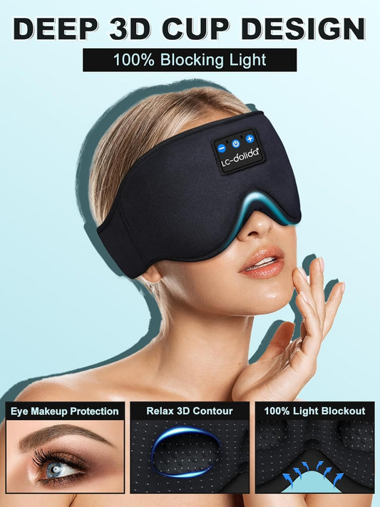 LC-dolida Sleeping Headphones Eye Mask, Sleep Mask with Bluetooth Headphones 3D Eye Mask Wireless Music Cotton Sleep Cover for Side Sleepers Nap Insomnia Air Travel Meditation Gifts for Unisex