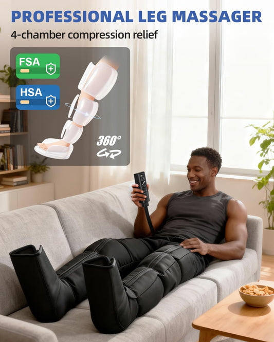 Leg Compression Massager, Full-Leg Compression Boots, Black Medium | 8 Intensity & 6 Modes for Circulation & Muscle Relief, Fast Recovery for Athletes, FSA-HSA Eligible, Gifts for Men & Women