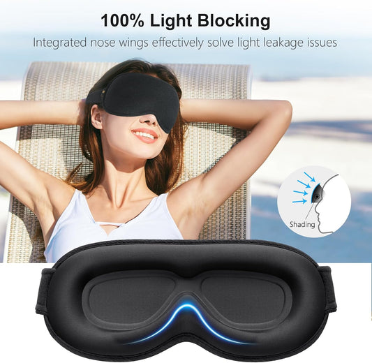Gritin 100% Blackout Sleep Eye Mask for Women Men, Zero Pressure Sleep Mask | Ergonomic Design 3D Cutout Eye Movement and Eyelash Friendly Night Blindfold, Ultra Soft Comfortable for Sleeping