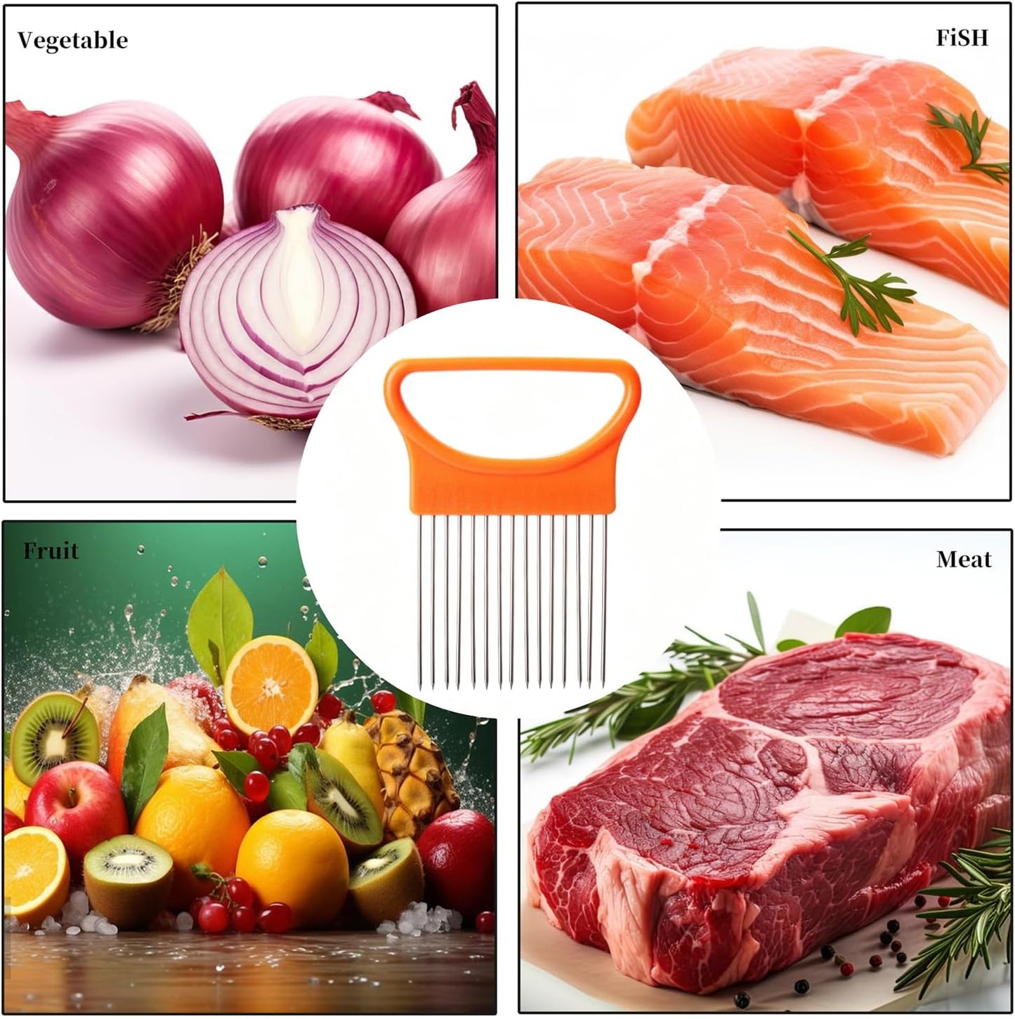 Onion Holder for Slicing - Stainless Steel Vegetable & Fruit Slicer Assistant Tool, Multi-Purpose Onion Tomato Cutter for Potato, Avocado, Egg & Meat Chopping (Blue)