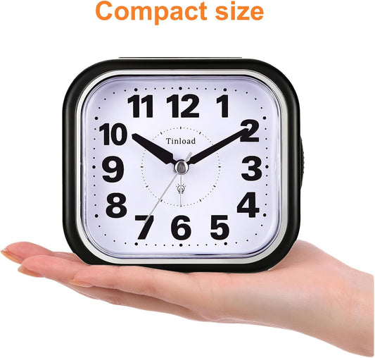 Tinload 4.3" No Ticking Analog Alarm Clock,Silent Readable for Seniors,Easy to Set,Gradual Rise Alarm,Big Numbers,On/Off Switch on Side,Gentle Wake,Snooze,Lighted on Demand,Battery Operated,Black
