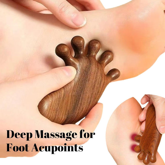 Sandalwood Foot Reflexology Tool Wooden Acupressure Massager | Cute Foot-Shaped Design Delivers Deep Tissue Stimulation, Traditional Reflexology Massager for Body Meridian Relaxation