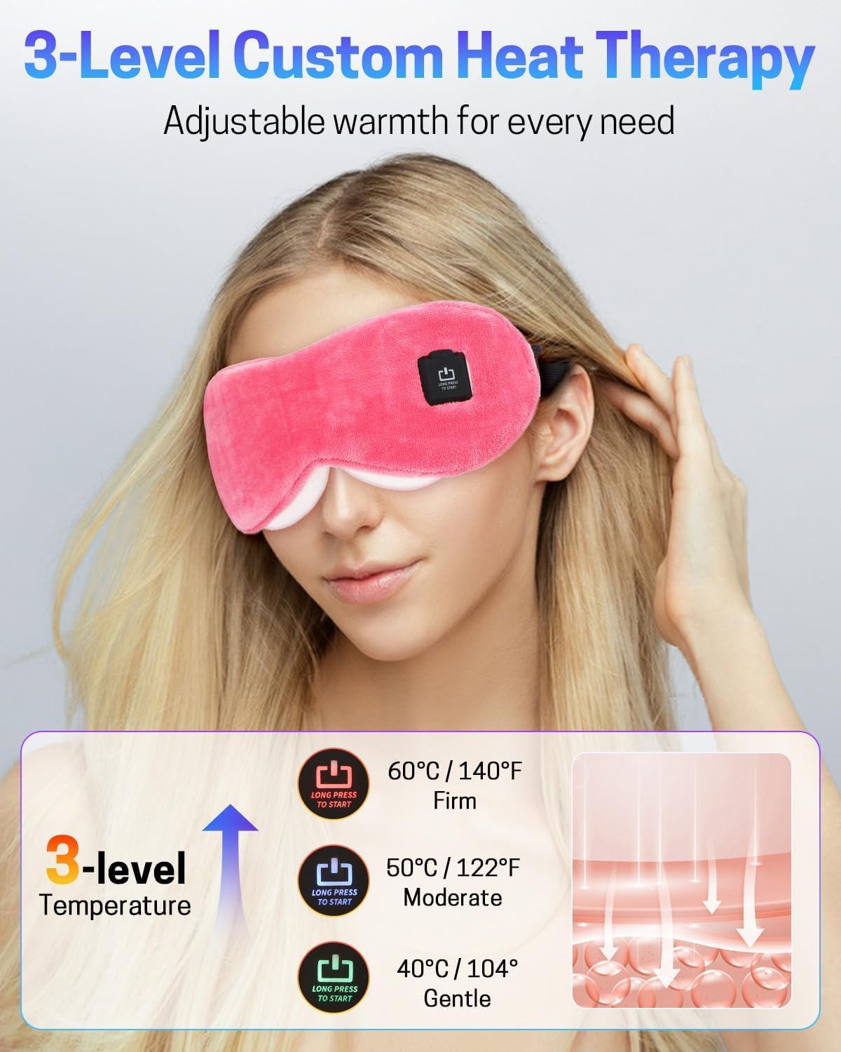 Heated Eye Mask for Dry Eyes, Stye Relief and Improved Sleep - Cordless Rechargeable Warm Compress with Graphene Heating, 3 Temp Settings, Auto Shut-Off, Washable Sleep Mask for Travel