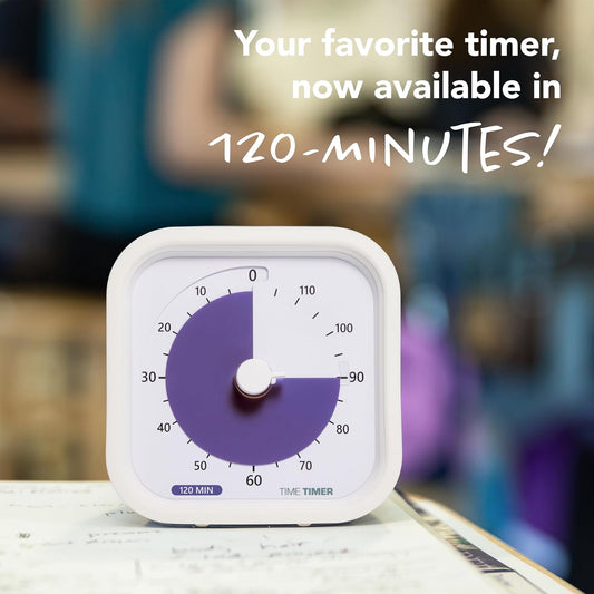 TIME TIMER 120 Minute MOD Education Edition — Visual Timer with Desktop Software for Kids Classroom Learning, Testing Timer, Study Tool and Office Meetings with Silent Operation (White - 120min)