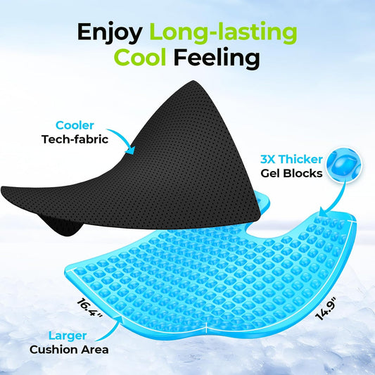 AUVON Gel Wheelchair Seat Cushion with Waterproof Cover, Anti-Sore & Ulcer | Ergonomic Chair Cushion with U-Cutout for Tailbone, Back Pain Relief, Memory Foam Cushion for Office, Anti-Slip, Buckle Strap