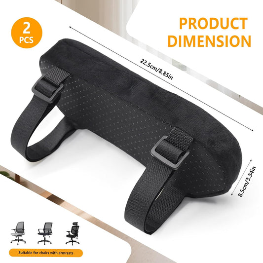 Set of 2 Soft Memory Foam Office Chair Arm Covers, Wheelchair Armrest Pads for Elbow & Forearm Pressure Relief, Chair Arm Rest Pads Cushions for for Office Desk Gaming Chair, Black