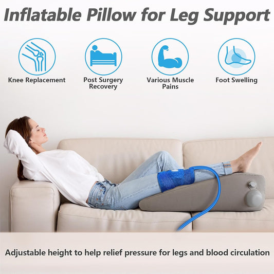 Inflatable Leg Elevation Pillow for Post-Surgery Recovery Adjustable Height | Travel-Friendly, Wedge Pillows for Swelling Relief, Easy Pump Valve, Single Leg/Knee/Ankle/Back