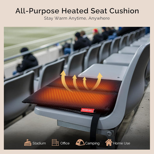 SAVIOR HEAT Heated Seat Cushion 3 Heat Settings 10000mAh | Foldable Office Chair Cushion, Heated Stadium Seats Pad for Home, Camping, Fishing, Office, Yard