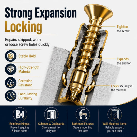 30 PCS 6×14mm Short Expansion Screw Set for Cabinet Hinge Repair & Stripped Thread Restoration, Secure Cabinet Door Fastening