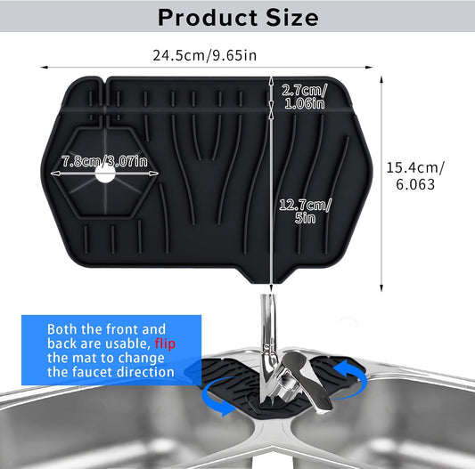 Silicone Sink Splash Guard Kitchen Splash Guard for Sink Splash Prevention Faucet Mat for Kitchen Sink Faucet Guard, Draining Mat Faucet Mat for Kitchen Sink Faucet Splash Guard(Black)