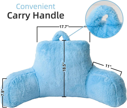 A Nice Night Ivory Reading Pillow, 18.5" Bed Wedge Pillows with Arms | Back Support For Sitting,Faux Fur Backrest Pillow For Adult Children, Supports Reading,Gaming & Relaxing in Bed,Couch,Floor