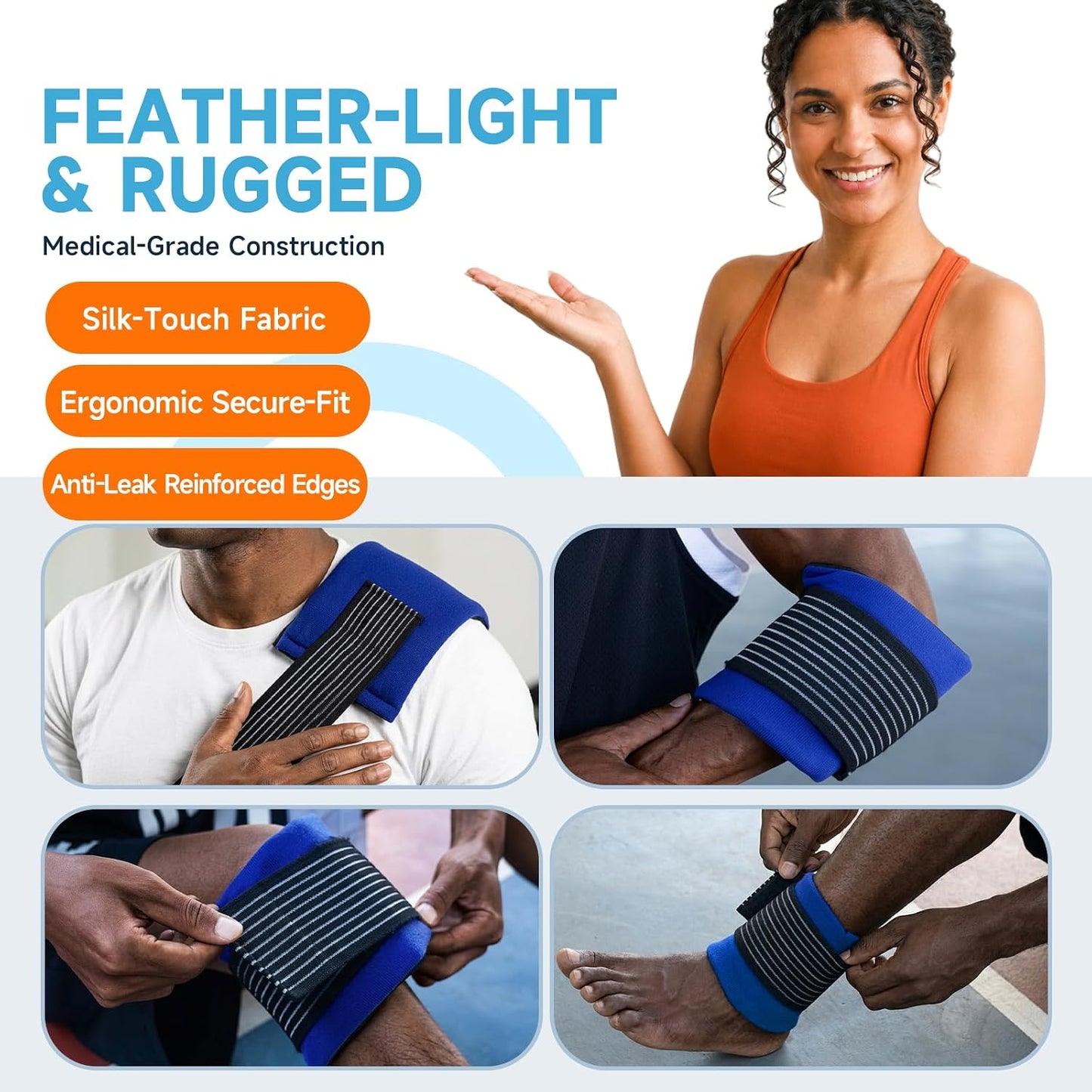 BICAREE Ice Packs for Injuries Reusable (3-Piece Set), Hot & Cold Gel Pack with Adjustable Wrap for Joint and Muscle Pain, Swelling, Knees, Back, Shoulder