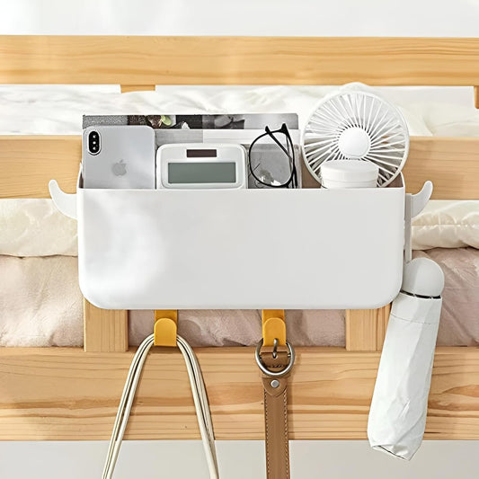 Bunk Bed Shelf for Top Bunk Plastic Bedside Shelf Accessories for Kids Bunk Bed Caddy with Hooks For Bed Rail, White, 11 lbs Capacity