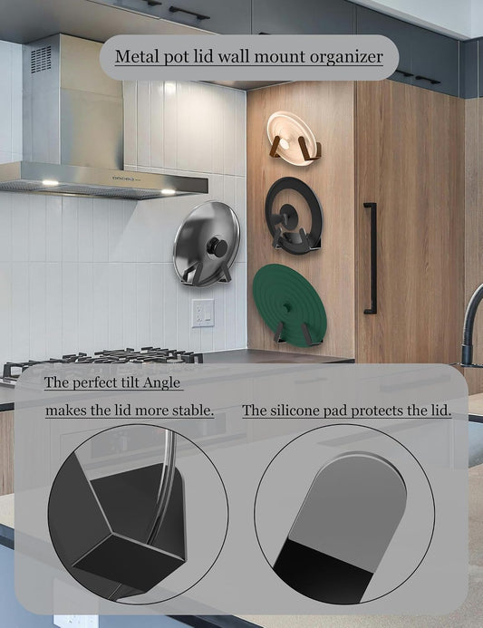 Pot Lid Organizer, 2 Pack Lid Holders Inside Cabinet, (Black) | Pot Lid Storage Wall Mount Rack, Pan Lid Organizer Fit for Cutting Board Wall Mount Lid Holder Fixed by Adhesive or Screw