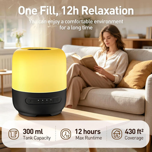 Essential Oil Diffuser, 300ml Ultrasonic Aromatherapy Oil Diffuser & Humidifier with 7 Color Night Lights, Quiet 20dB Operation for 12 Hours, for Home, Bedroom, Office (2)