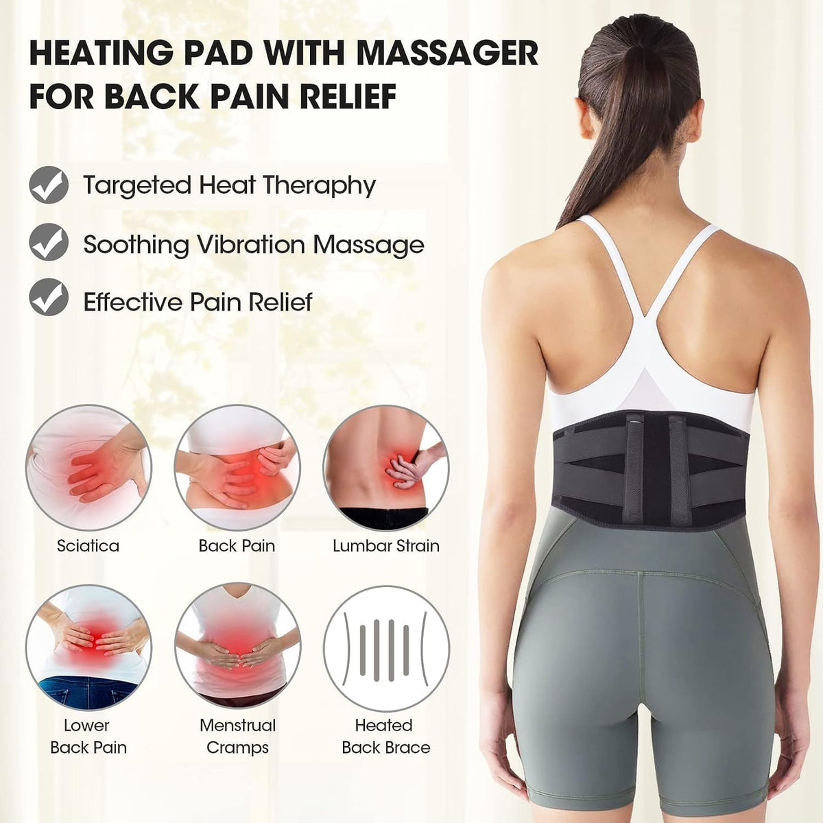 CUEHEAT Heated Waist Belt with Vibration - Cordless Lower Back Heating Pad