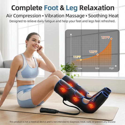 MEKZU Air Compression Leg Massager with Heat, 6 Massage Modes, Foot Boots | Circulation and Pain Relief, 3 Vibration Settings, Compression Leg Wraps for Daily Relaxation, Seniors and Adults