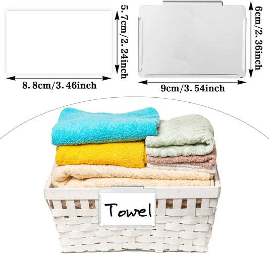12 Pack Basket Labels Clip On, Stainless Labels for Storage Bins Basket Tags for Kitchen Pantry Labeling Organization Storage, with White Blank Cards