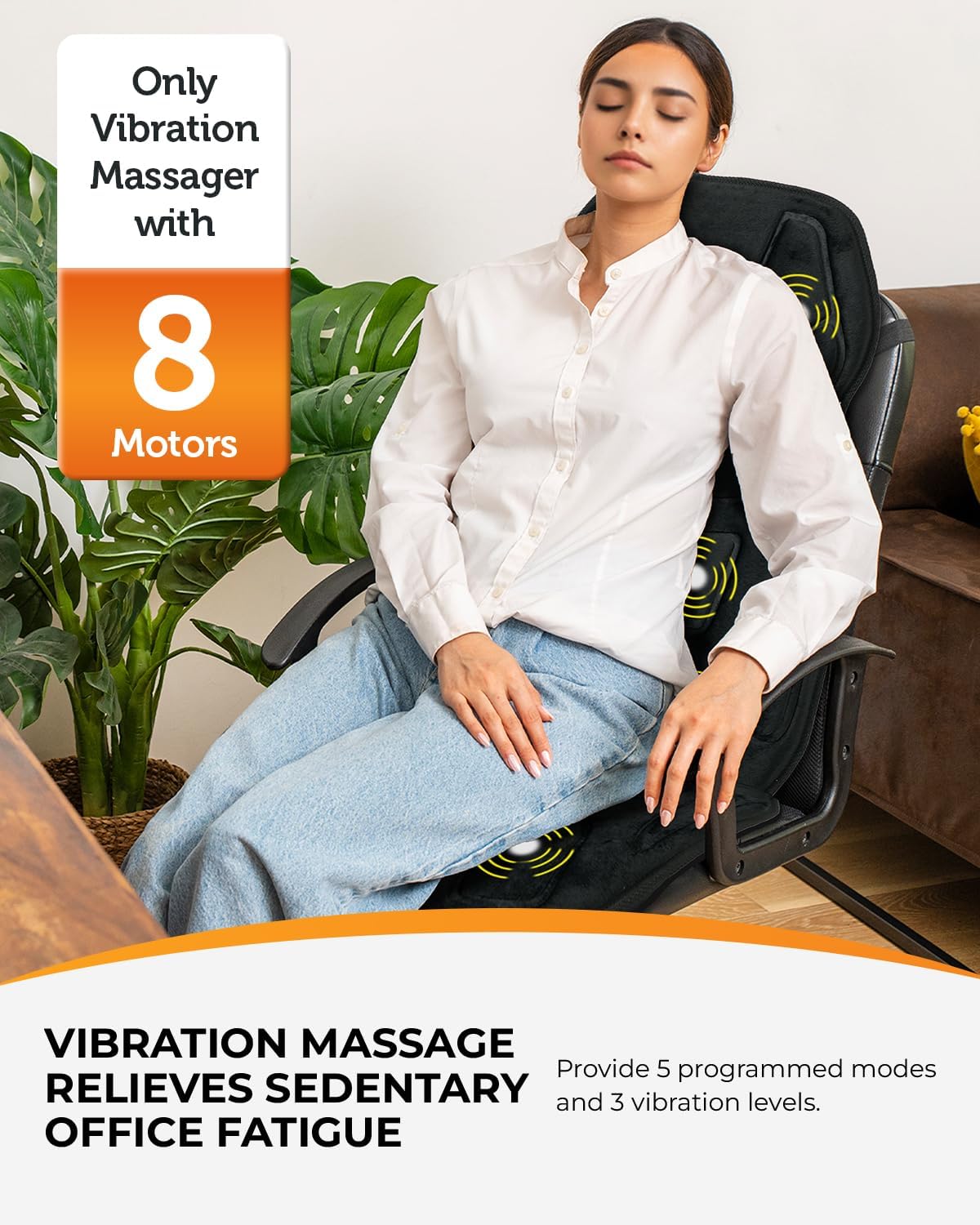 CooCoCo Vibration Back Massager with Heat, 8-Motor Massage Pad for Chair
