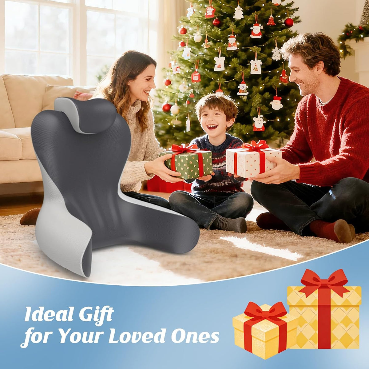 22" XL Reading Pillow Sitting in Bed,Back Support & Armrests(Grey & Blue)