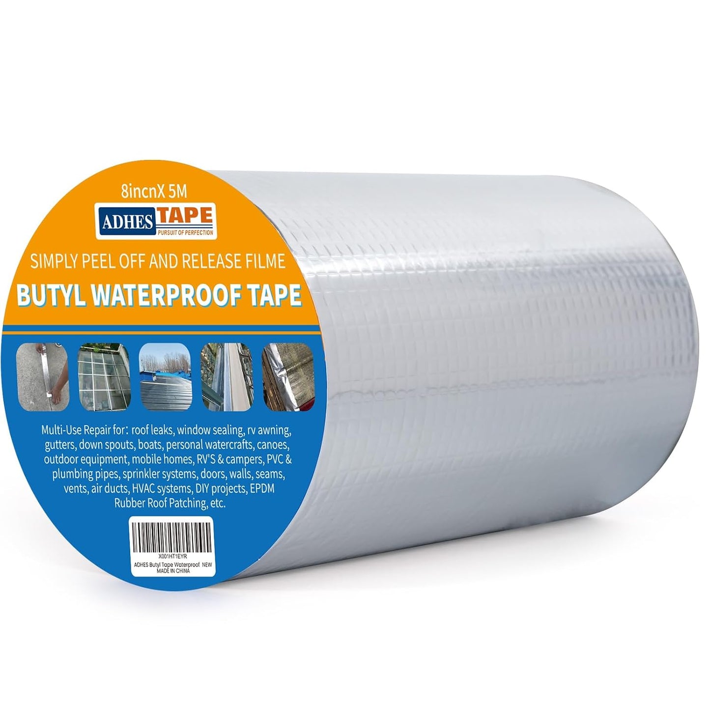 ADHES Upgrade Butyl Tape Waterproof Tape, 1.2mm Thick, 2 inch x 16 feet | Aluminum Foil Tape Butyl Sealant Tape for RV Repair, Window, Boat and Pipe Sealing, Glass & EDPM Rubber Roof Patching,Silver