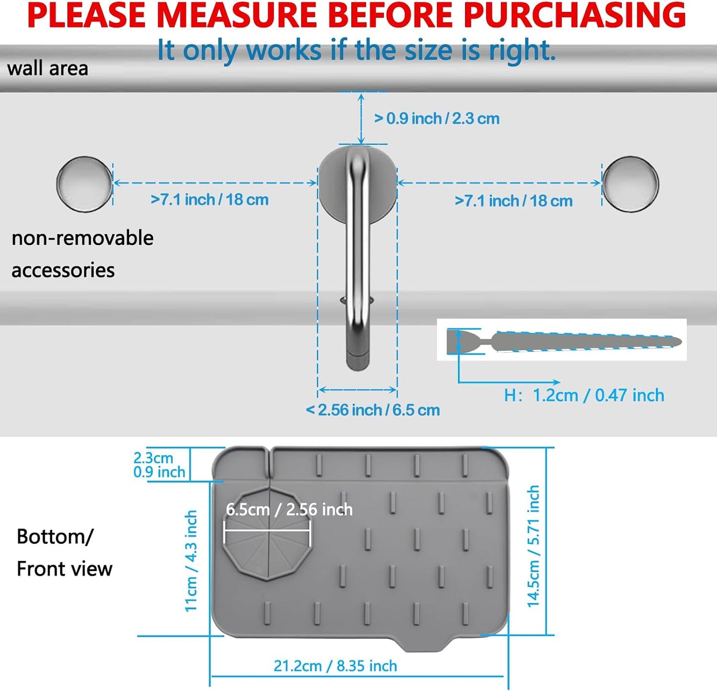 Mini Sink Splash Guard & Faucet Mat for Kitchen Sink Compact 8.3" Kitchen Faucet Splash Guard Mat, Small Kitchen Sink Organizer & Sponge Holder for Kitchen, Bathroom, Corner Sink (Black)