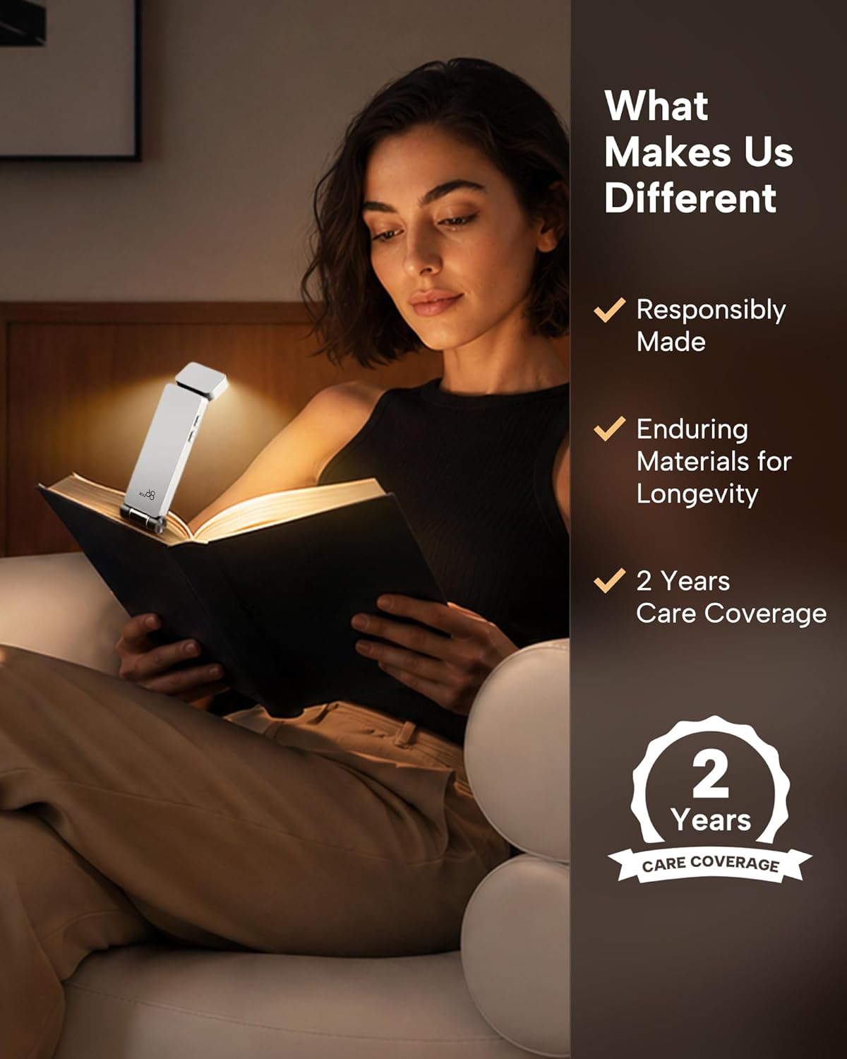 86lux Book Light, Rechargeable Clip-On LED Reading Light for Bed | 3 Color Temperatures with Stepless Dimming, Ultralight Bookmark Design for Book Lovers, Grey